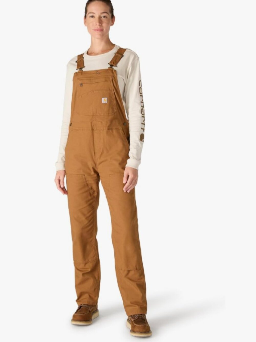 Carhartt Bib Overalls Women L Brown Utility Workwear Carpenter Dungarees